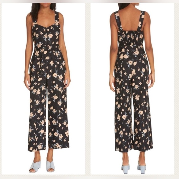 Rebecca Taylor Daniella Floral Linen blend Cropped Waist Tie Jumpsuit spring - Picture 1 of 7